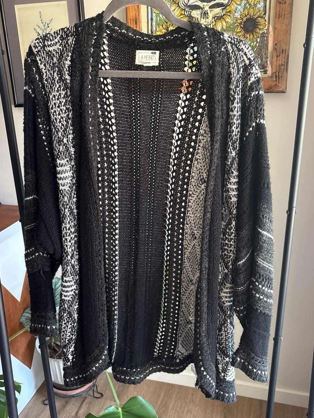 La Hearts Black and Gray Knit Cardigan